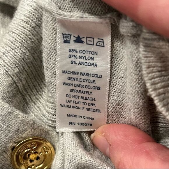 C Wonder Grey Cotton Angora V Neck Long Sleeve Cardigan Gold Buttons Size Medium - Picture 6 of 6